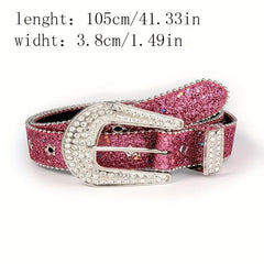 Rose Red Sequin Y2K PU Belt Star Rivet Eyelet Punk Rhinestone Belt