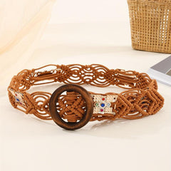 Boho Braided Coffee Belt Vintage Wax Rope Macrame Hollow Belts