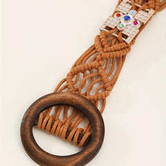 Boho Braided Coffee Belt Vintage Wax Rope Macrame Hollow Belts