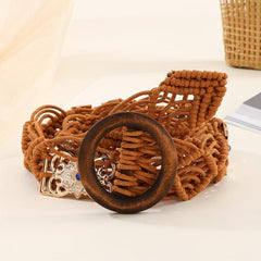 Boho Braided Coffee Belt Vintage Wax Rope Macrame Hollow Belts