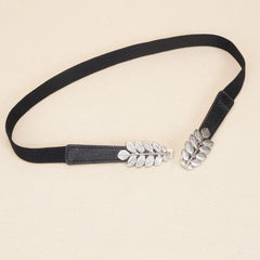 Leaf Buckle Elastic Belt Set For Jeans Dress Shirt