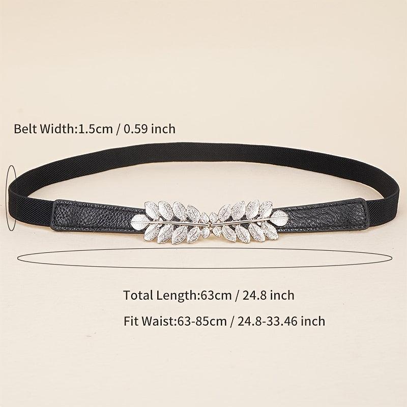Leaf Buckle Elastic Belt Set For Jeans Dress Shirt