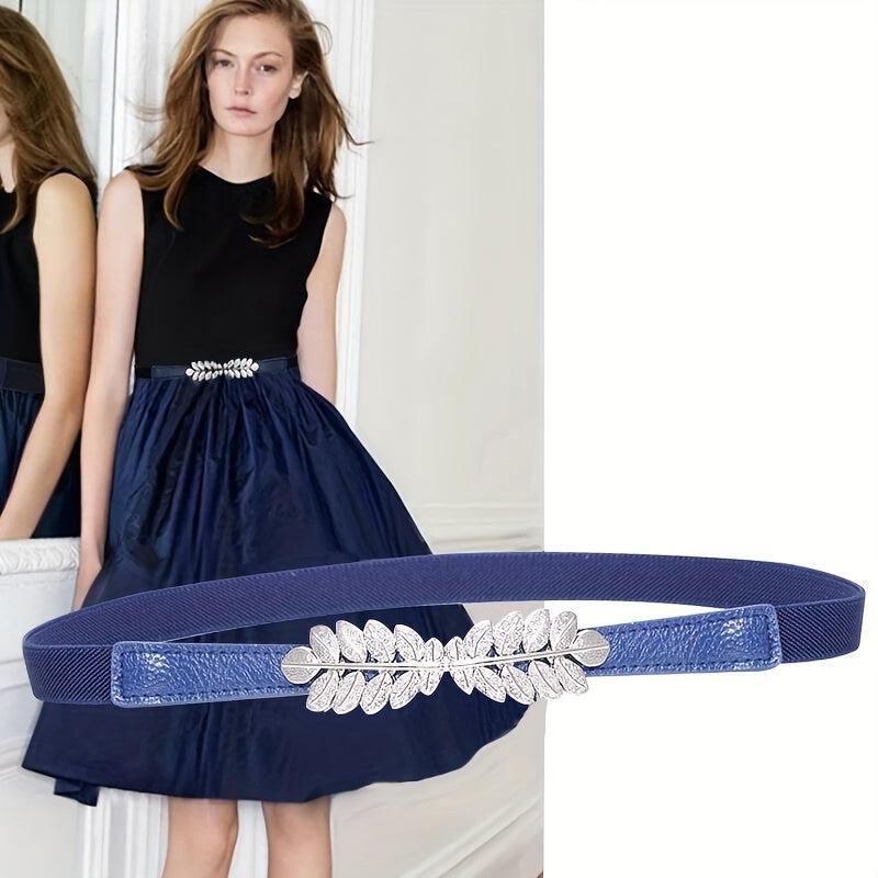 Leaf Buckle Elastic Belt Set For Jeans Dress Shirt