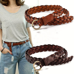 Vintage Braid Leather Belt Punk Solid Jeans Pants Belt For Women