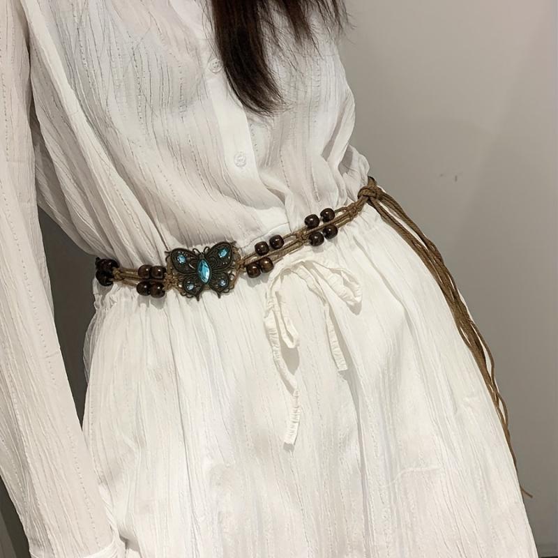 Boho Butterfly Flower Sash Belt Metal Hollow Waistband Vintage Bowknot Girdle