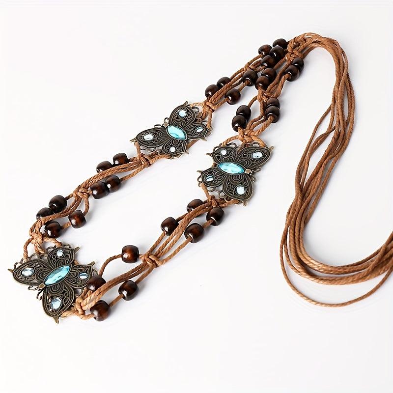Boho Butterfly Flower Sash Belt Metal Hollow Waistband Vintage Bowknot Girdle