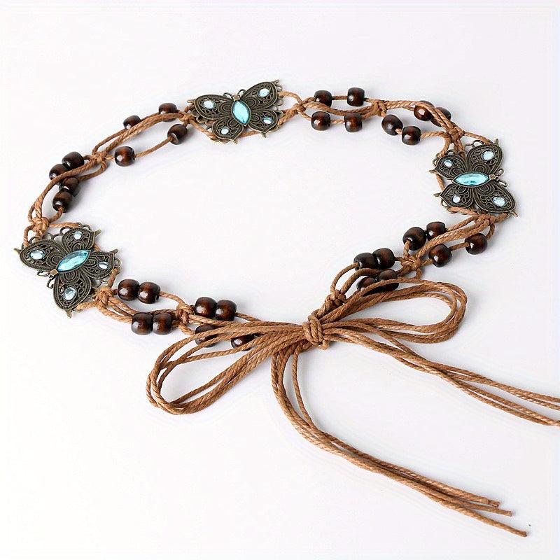 Boho Butterfly Flower Sash Belt Metal Hollow Waistband Vintage Bowknot Girdle