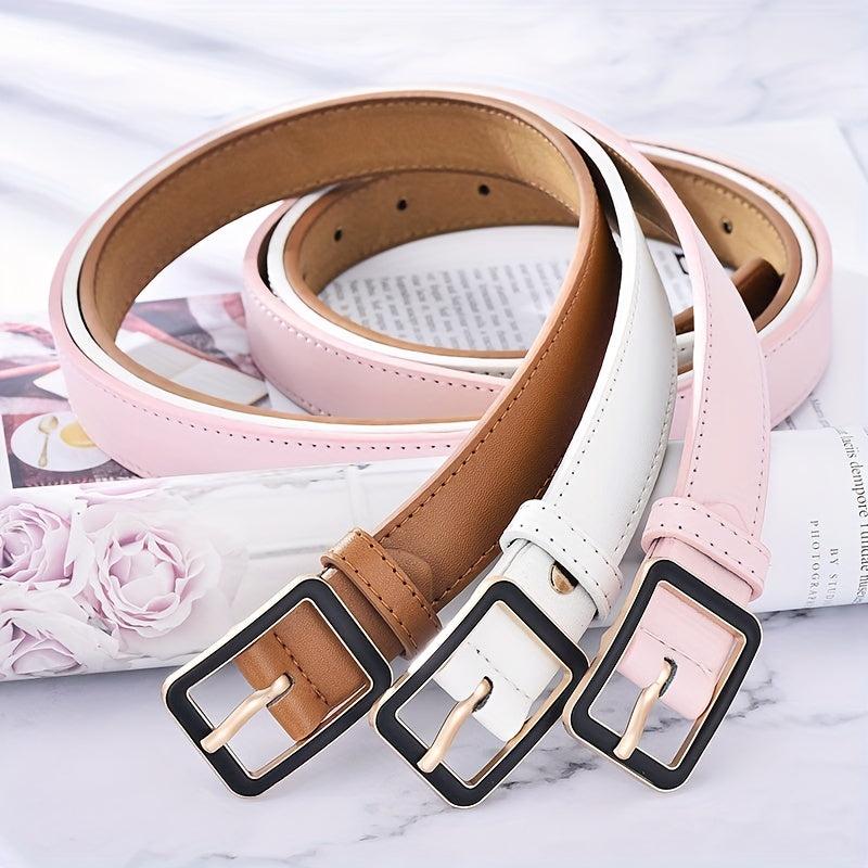 Solid PU Belt Classic Square Buckle Belt Casual Coat Girdle Jeans Pants Belt