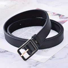 Solid PU Belt Classic Square Buckle Belt Casual Coat Girdle Jeans Pants Belt