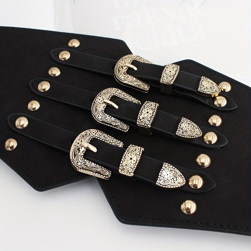 Wide Punk Elastic Waistband Rivet Belt