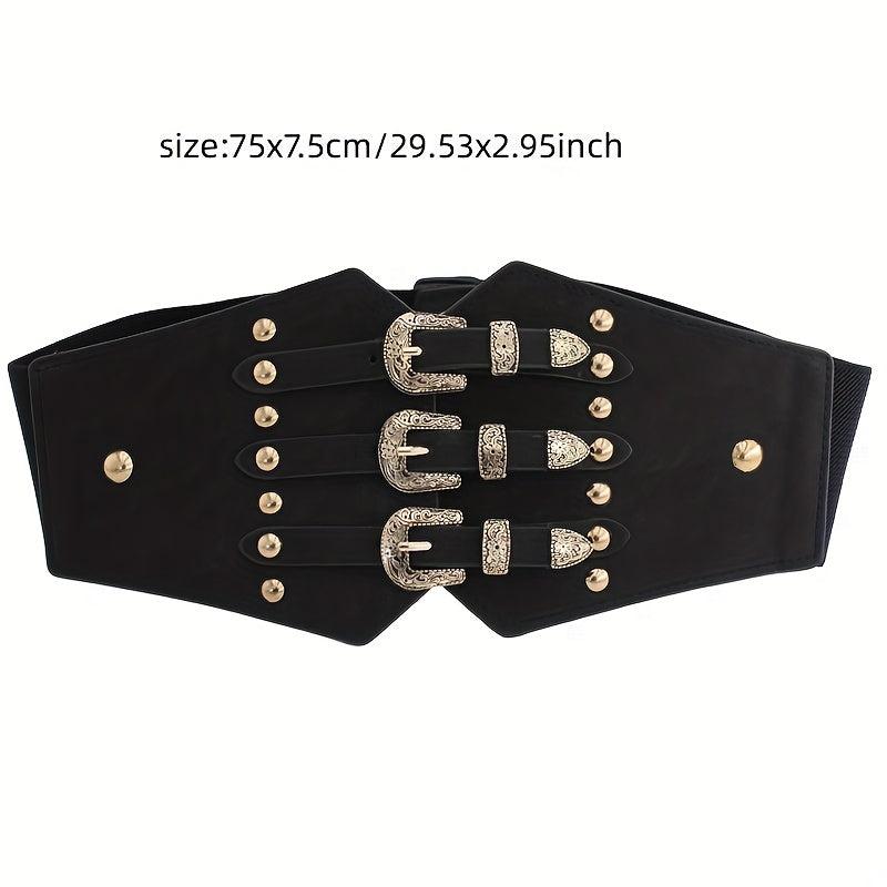Wide Punk Elastic Waistband Rivet Belt