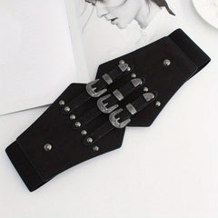 Wide Punk Elastic Waistband Rivet Belt