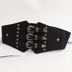 Wide Punk Elastic Waistband Rivet Belt