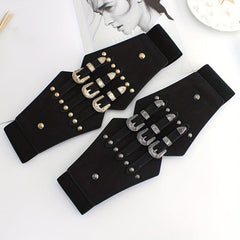 Wide Punk Elastic Waistband Rivet Belt