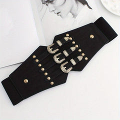 Wide Punk Elastic Waistband Rivet Belt