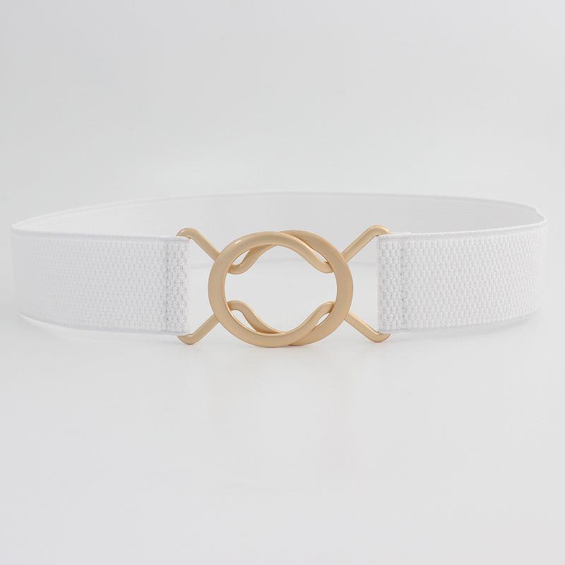 Wide Elastic Dress Belt Solid Coat Party Belts Round Double Cross Buckle