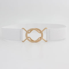 Wide Elastic Dress Belt Solid Coat Party Belts Round Double Cross Buckle