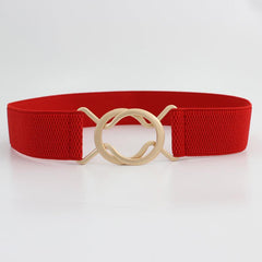 Wide Elastic Dress Belt Solid Coat Party Belts Round Double Cross Buckle