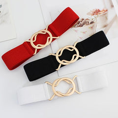 Wide Elastic Dress Belt Solid Coat Party Belts Round Double Cross Buckle