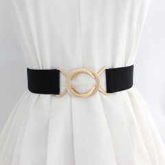 Wide Elastic Dress Belt Solid Coat Party Belts Round Double Cross Buckle