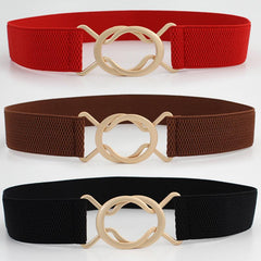 Wide Elastic Dress Belt Solid Coat Party Belts Round Double Cross Buckle