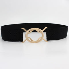 Wide Elastic Dress Belt Solid Coat Party Belts Round Double Cross Buckle