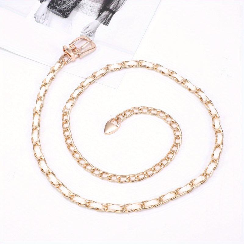 Chain Belt For Women Metal Waist Chain Faux Leather Belt