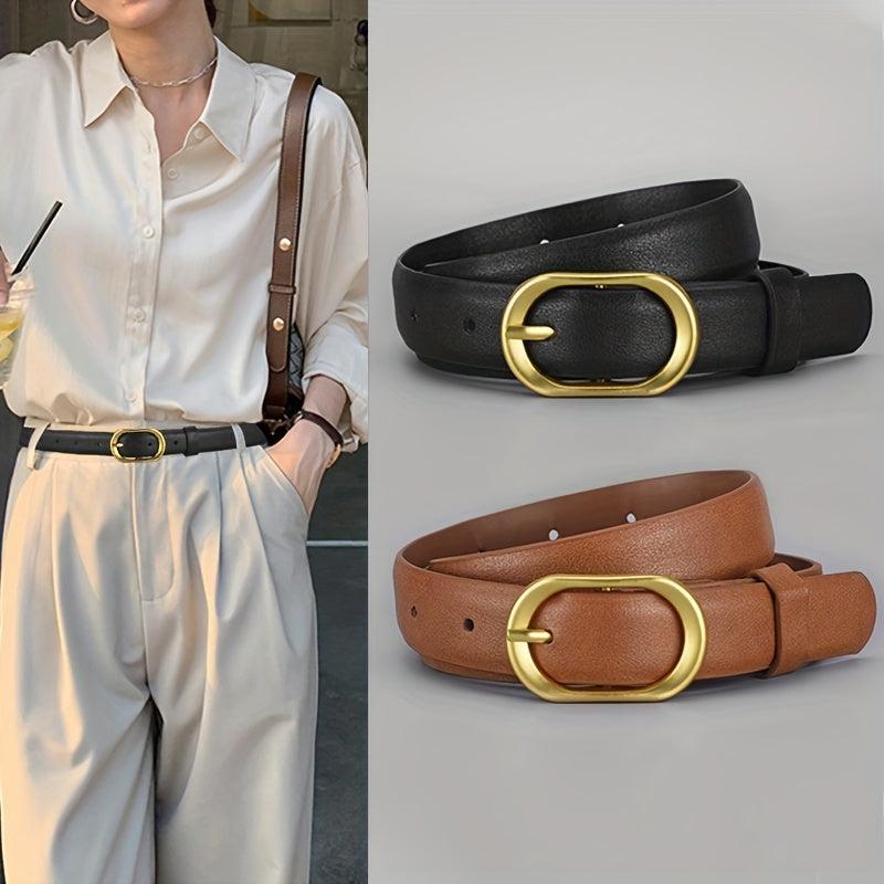Women's Oval Pin Buckle PU Belt for Jeans Pants
