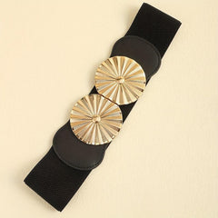 Geometric Circle Wide Belt PU Leather Elastic Waistband