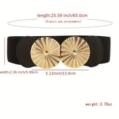 Geometric Circle Wide Belt PU Leather Elastic Waistband