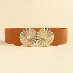 Geometric Circle Wide Belt PU Leather Elastic Waistband