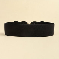 Geometric Circle Wide Belt PU Leather Elastic Waistband