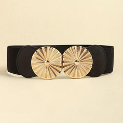Geometric Circle Wide Belt PU Leather Elastic Waistband