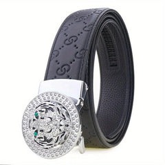 Men's Leather Belt Rhinestone Buckle Tiger Pattern Causal Jeans Waist Strap