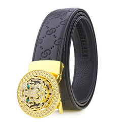 Men's Leather Belt Rhinestone Buckle Tiger Pattern Causal Jeans Waist Strap