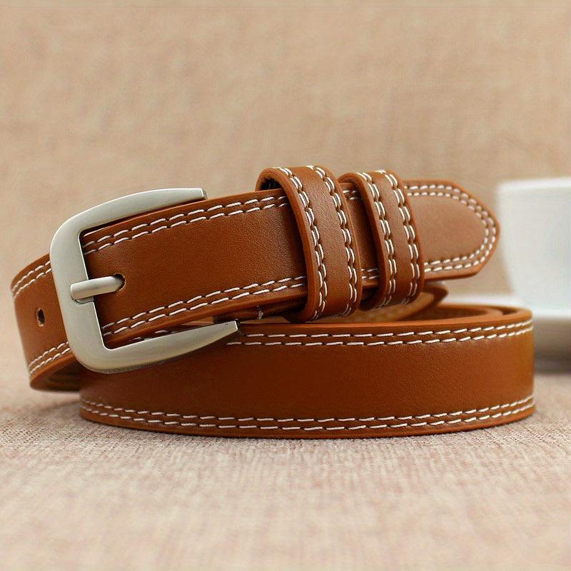 Square Pin Buckle Thin PU Leather Belt Vintage Solid Waistband