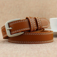 Square Pin Buckle Thin PU Leather Belt Vintage Solid Waistband