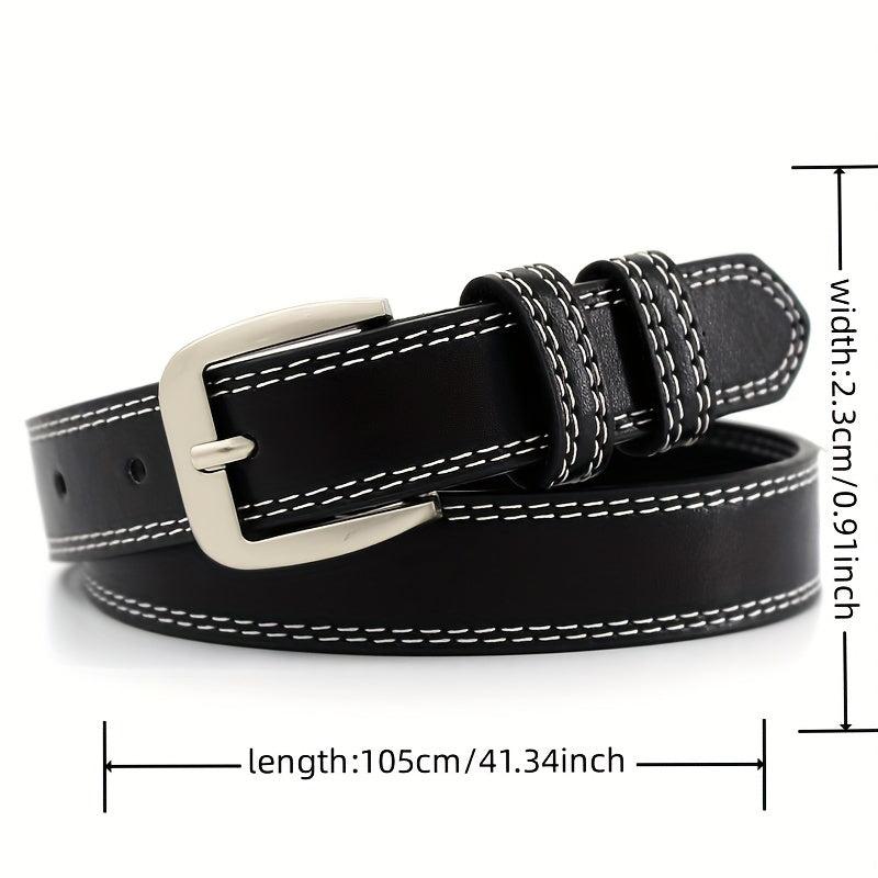 Square Pin Buckle Thin PU Leather Belt Vintage Solid Waistband