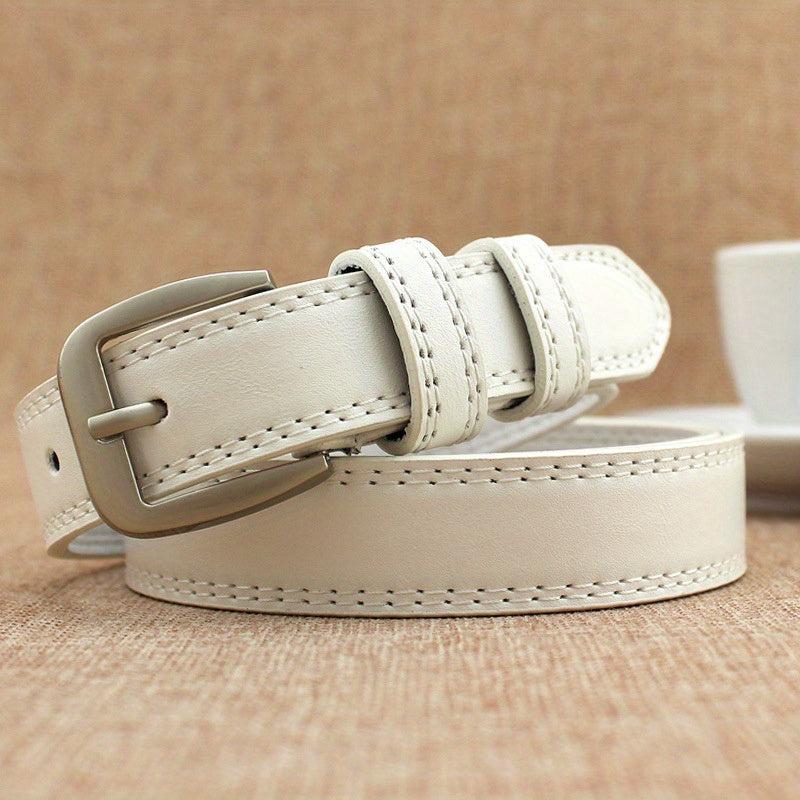 Square Pin Buckle Thin PU Leather Belt Vintage Solid Waistband