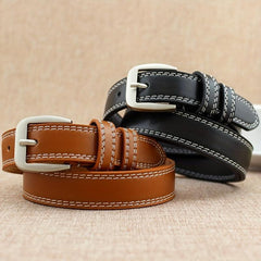 Square Pin Buckle Thin PU Leather Belt Vintage Solid Waistband