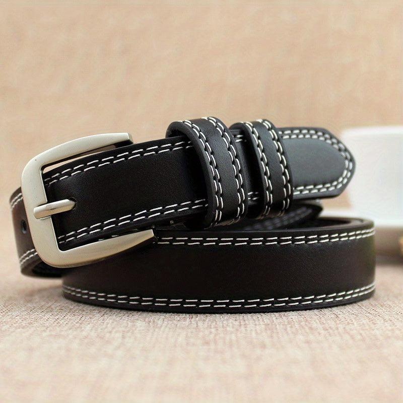 Square Pin Buckle Thin PU Leather Belt Vintage Solid Waistband