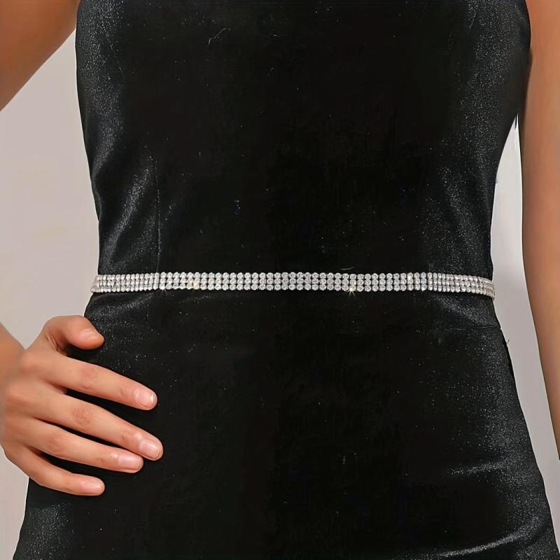 Sparkling Rhinestone Waist Chain for Women - Elegant Dress Girdle Belt