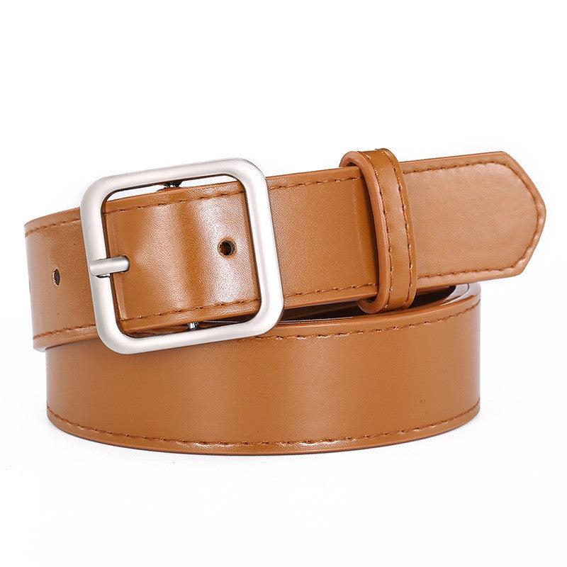 Wide Square Buckle Belt Casual Needle Buckle Belt PU Leather Belts