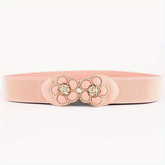 Flower Buckle Elastic Belt Women Vintage Wide Waist Seal Double Buckle