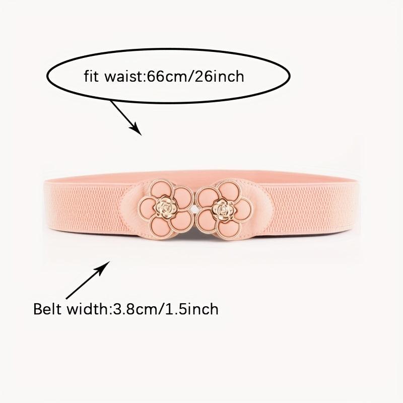 Flower Buckle Elastic Belt Women Vintage Wide Waist Seal Double Buckle