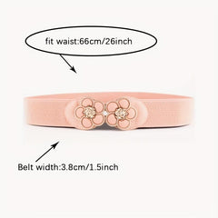 Flower Buckle Elastic Belt Women Vintage Wide Waist Seal Double Buckle