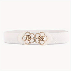 Flower Buckle Elastic Belt Women Vintage Wide Waist Seal Double Buckle