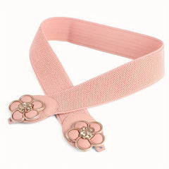 Flower Buckle Elastic Belt Women Vintage Wide Waist Seal Double Buckle