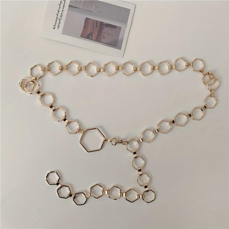 Geometric Gold Metal Waist Chain Belt Adjustable for Women