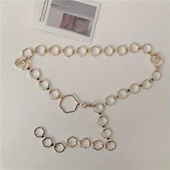 Geometric Gold Metal Waist Chain Belt Adjustable for Women